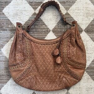 Isabella Fiore Brown Leather Woven Hobo Bag Shoulder Purse